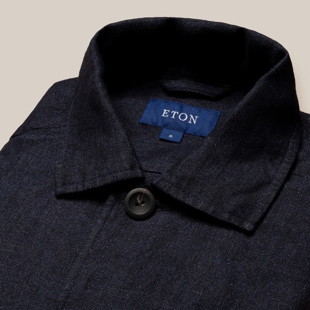 Eton Linen Plain Overshirt Navy Blue-MALFORD OF LONDON SAVILE ROW MENSWEAR OUTLET