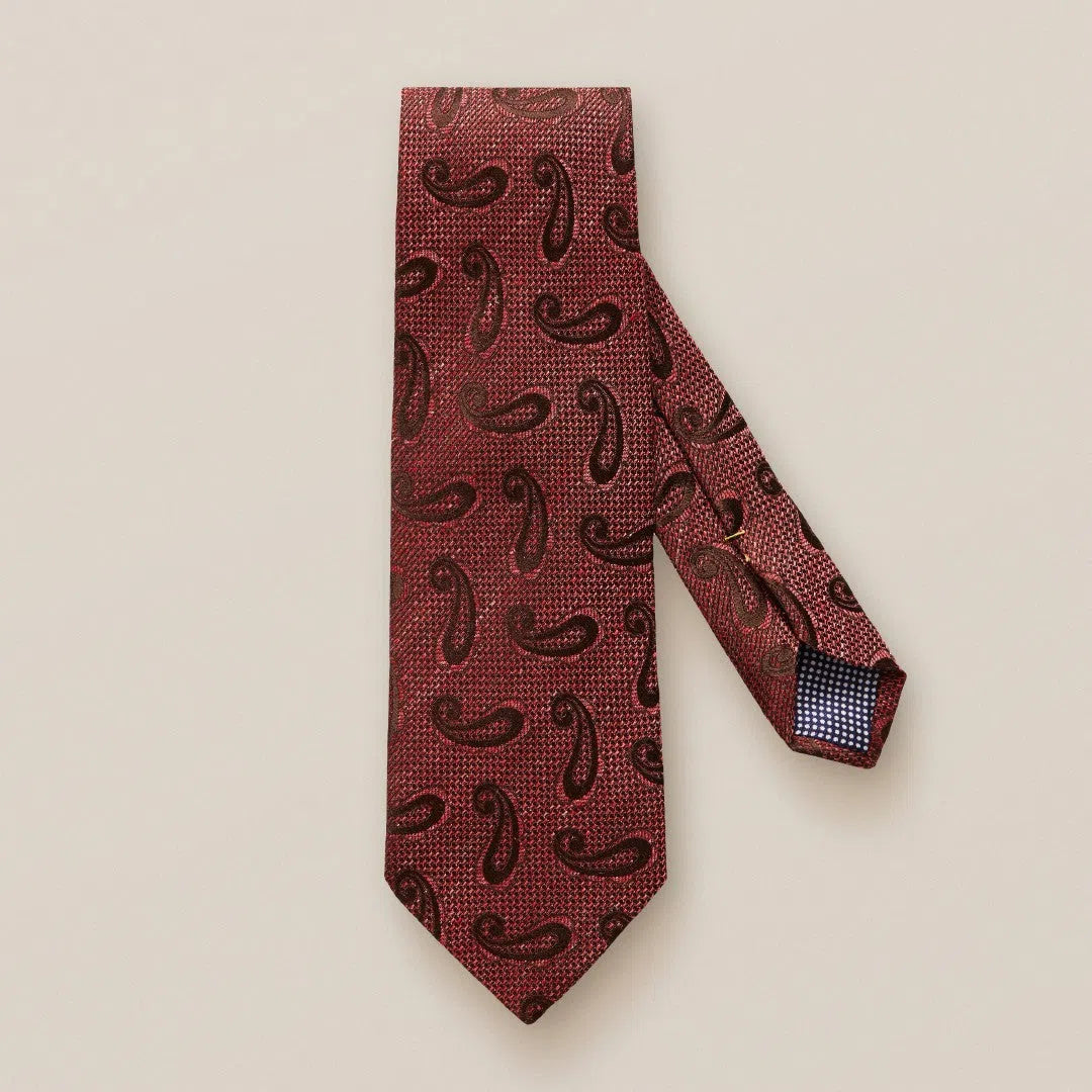 Eton Linen/Silk Mix Txtured Paisley Patterned Tie Pink-MALFORD OF LONDON SAVILE ROW MENSWEAR OUTLET