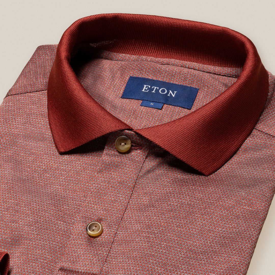 Eton Long Sleeve Knitted Polo Shirt Red-MALFORD OF LONDON SAVILE ROW MENSWEAR OUTLET