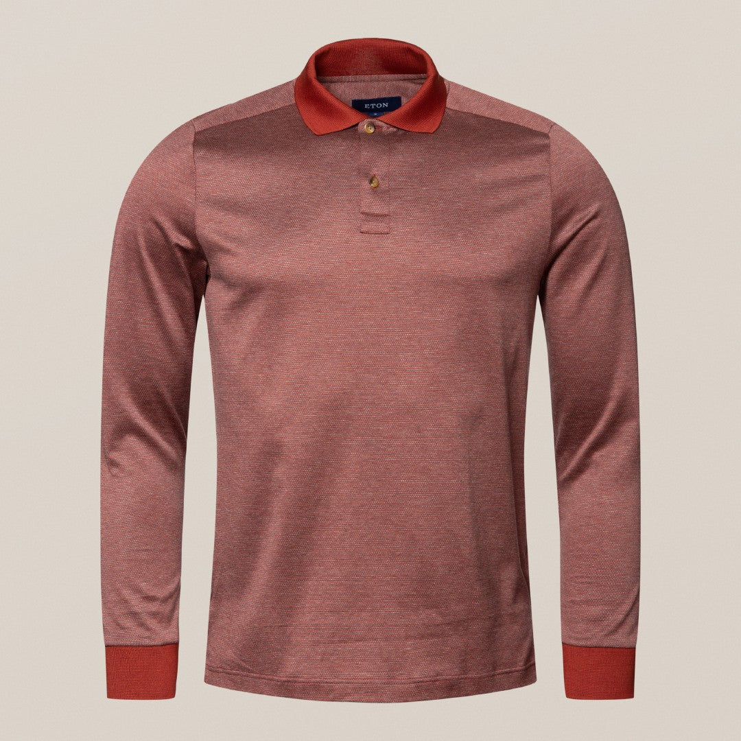 Eton Long Sleeve Knitted Polo Shirt Red-MALFORD OF LONDON SAVILE ROW MENSWEAR OUTLET