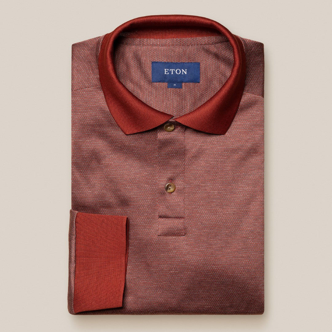 Eton Long Sleeve Knitted Polo Shirt Red-MALFORD OF LONDON SAVILE ROW MENSWEAR OUTLET