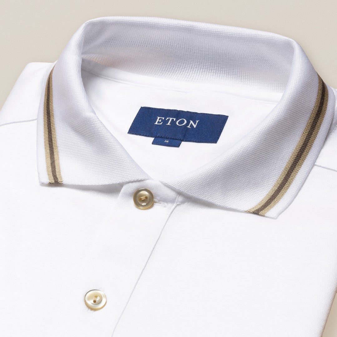 Eton Long Sleeve Pipped Collar Polo Shirt White-MALFORD OF LONDON SAVILE ROW MENSWEAR OUTLET