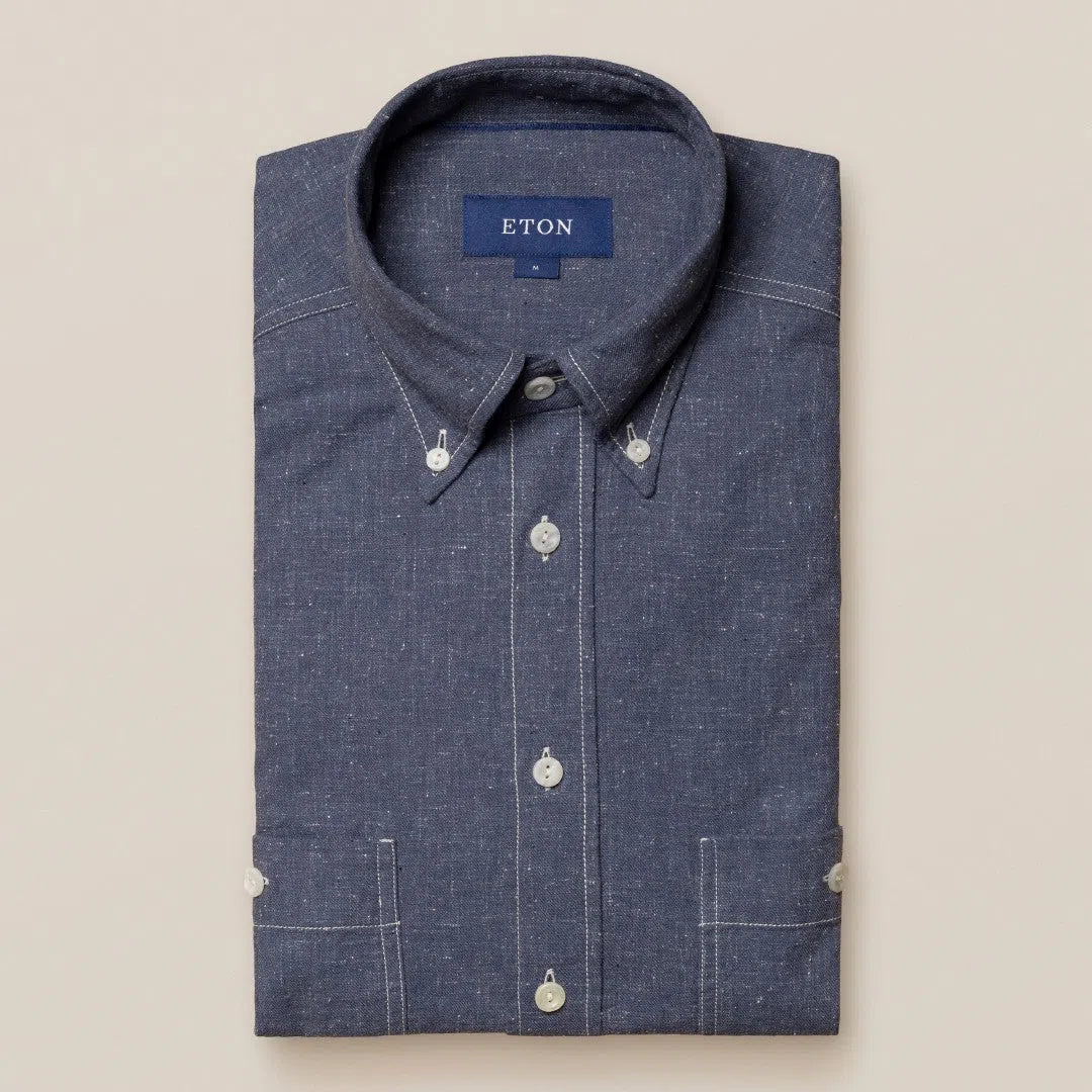 Eton Overshirt Denim Look Shirt Dark Blue-MALFORD OF LONDON SAVILE ROW MENSWEAR OUTLET