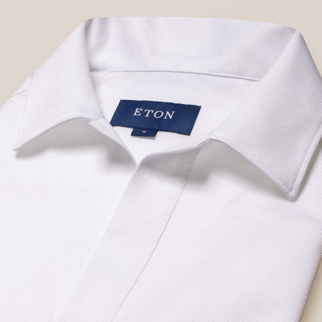 Eton Regular Fit Diamond Pique Long Sleeve Polo Shirt White-MALFORD OF LONDON SAVILE ROW MENSWEAR OUTLET