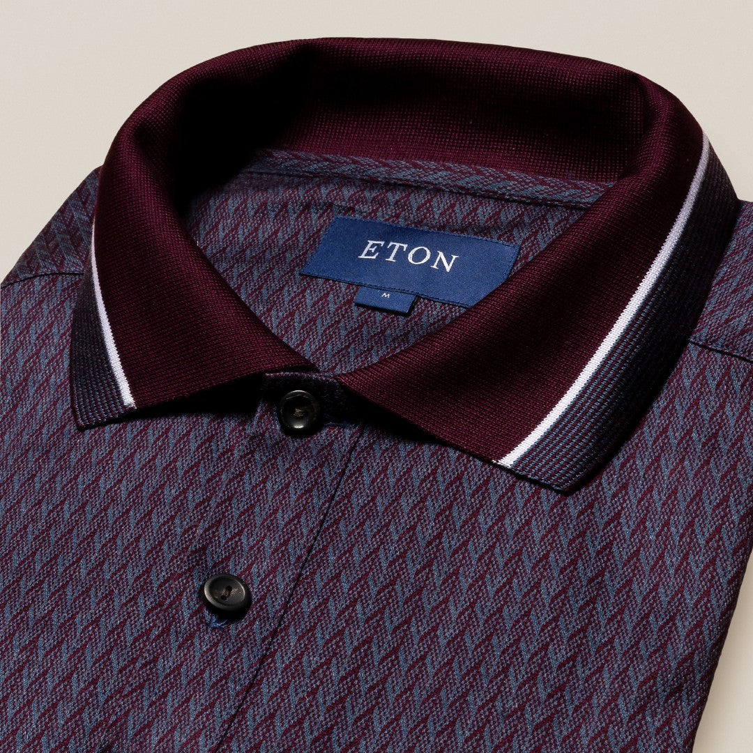 Eton Regular Fit Filo di Scozia Jacquard Polo Shirt Dark Red-MALFORD OF LONDON SAVILE ROW MENSWEAR OUTLET