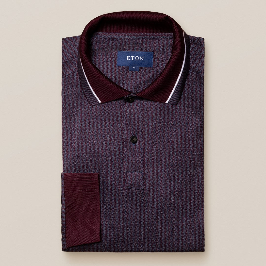 Eton Regular Fit Filo di Scozia Jacquard Polo Shirt Dark Red-MALFORD OF LONDON SAVILE ROW MENSWEAR OUTLET