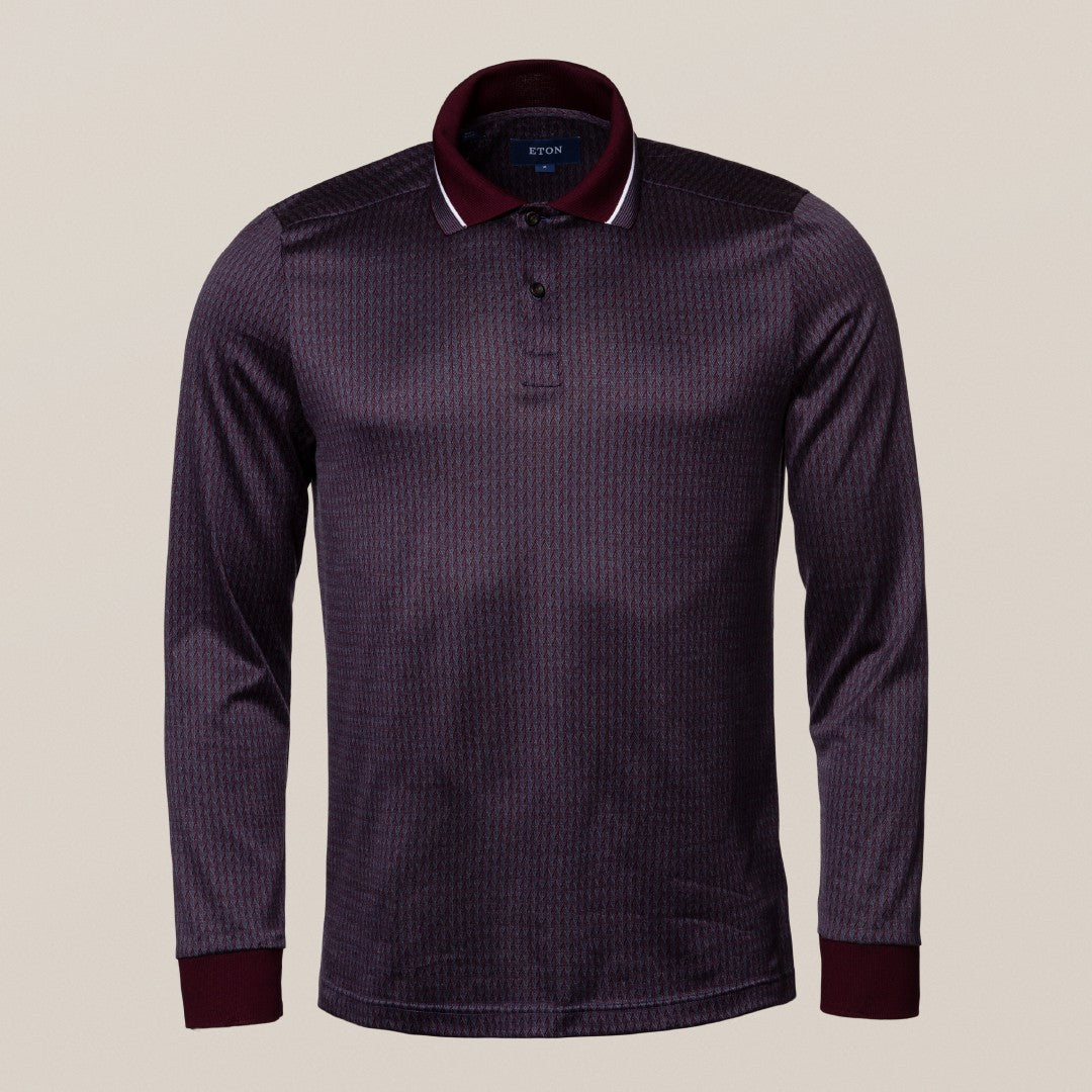 Eton Regular Fit Filo di Scozia Jacquard Polo Shirt Dark Red-MALFORD OF LONDON SAVILE ROW MENSWEAR OUTLET