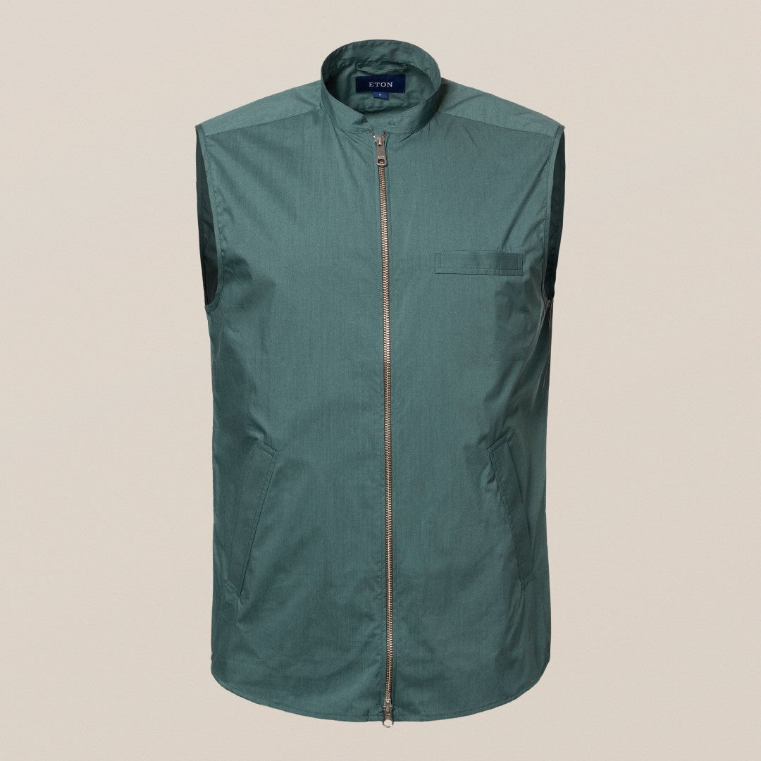 Eton Regular Fit Full Zip Gilet Dark Green-MALFORD OF LONDON SAVILE ROW MENSWEAR OUTLET