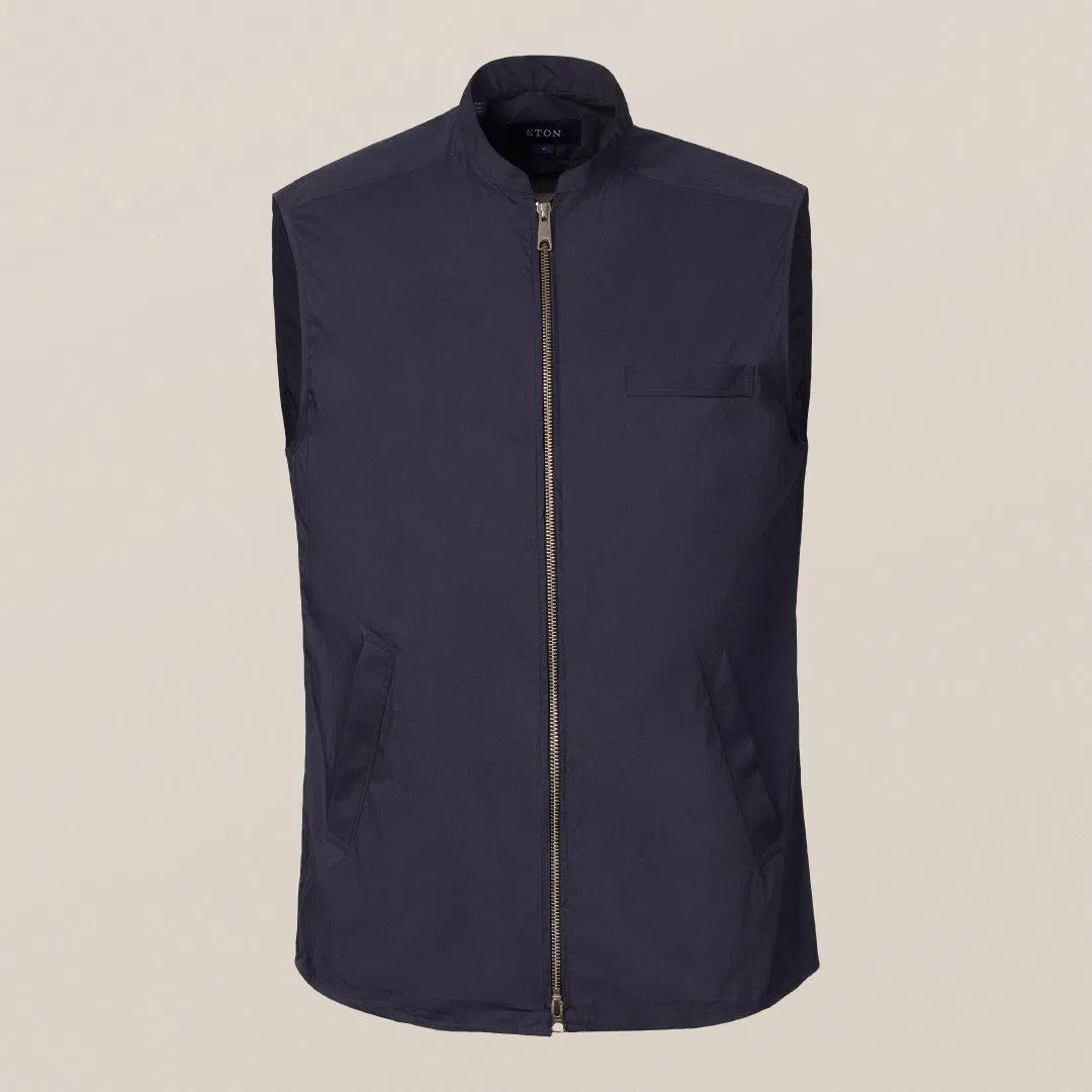 Eton Regular Fit Full Zip Gilet Navy Blue-MALFORD OF LONDON SAVILE ROW MENSWEAR OUTLET