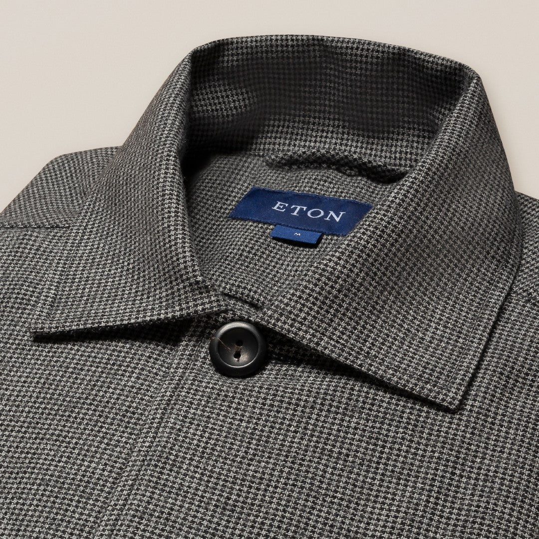 Eton Regular Fit Houndstooth Overshirt Light Grey-MALFORD OF LONDON SAVILE ROW MENSWEAR OUTLET