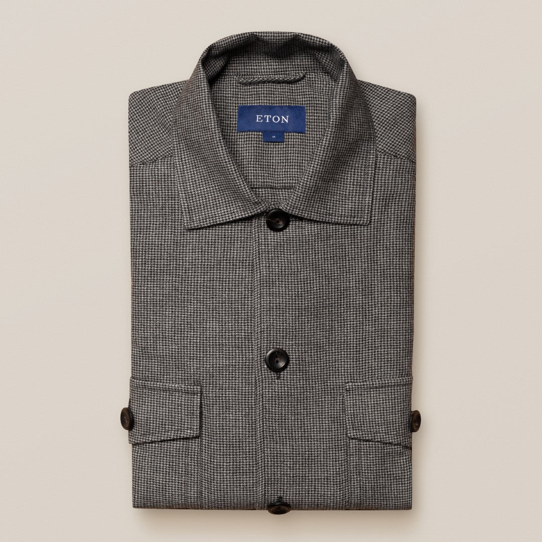 Eton Regular Fit Houndstooth Overshirt Light Grey-MALFORD OF LONDON SAVILE ROW MENSWEAR OUTLET