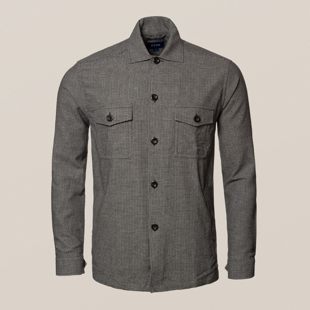 Eton Regular Fit Houndstooth Overshirt Light Grey-MALFORD OF LONDON SAVILE ROW MENSWEAR OUTLET