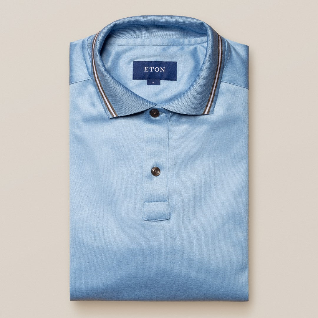 Eton Regular Fit Knitted Collar Rugby Shirt Light Blue-MALFORD OF LONDON SAVILE ROW MENSWEAR OUTLET