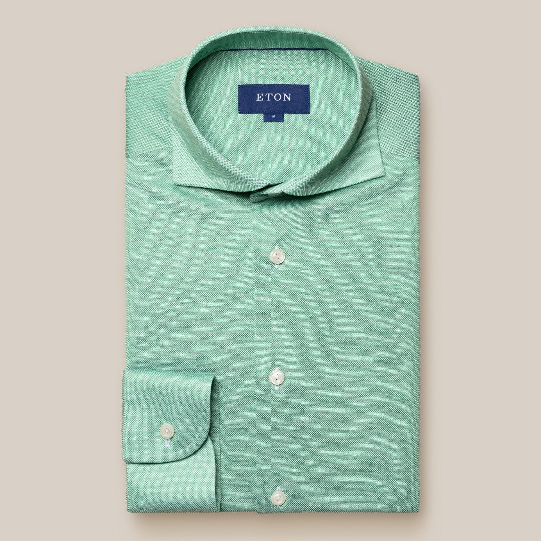 Eton Regular Fit Knitted Shirt Light Green-MALFORD OF LONDON SAVILE ROW MENSWEAR OUTLET