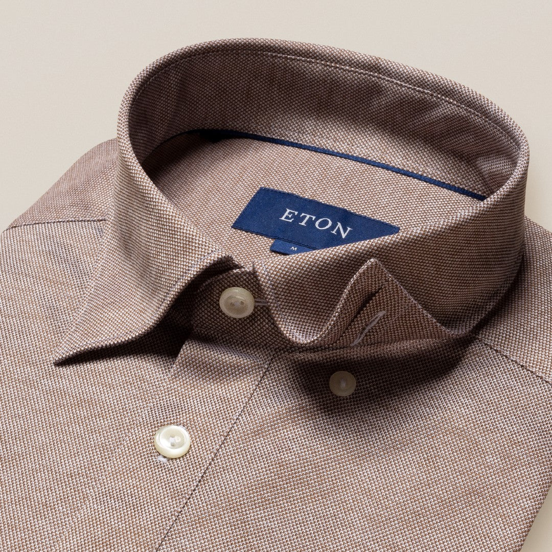 Eton Regular Fit Knitted Short Sleeve Polo Shirt Beige-MALFORD OF LONDON SAVILE ROW MENSWEAR OUTLET