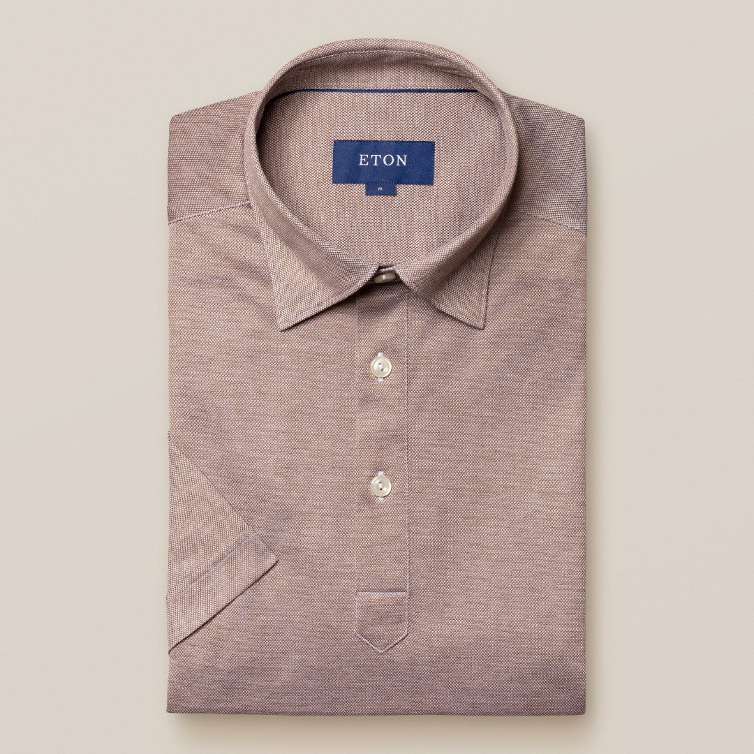 Eton Regular Fit Knitted Short Sleeve Polo Shirt Beige-MALFORD OF LONDON SAVILE ROW MENSWEAR OUTLET