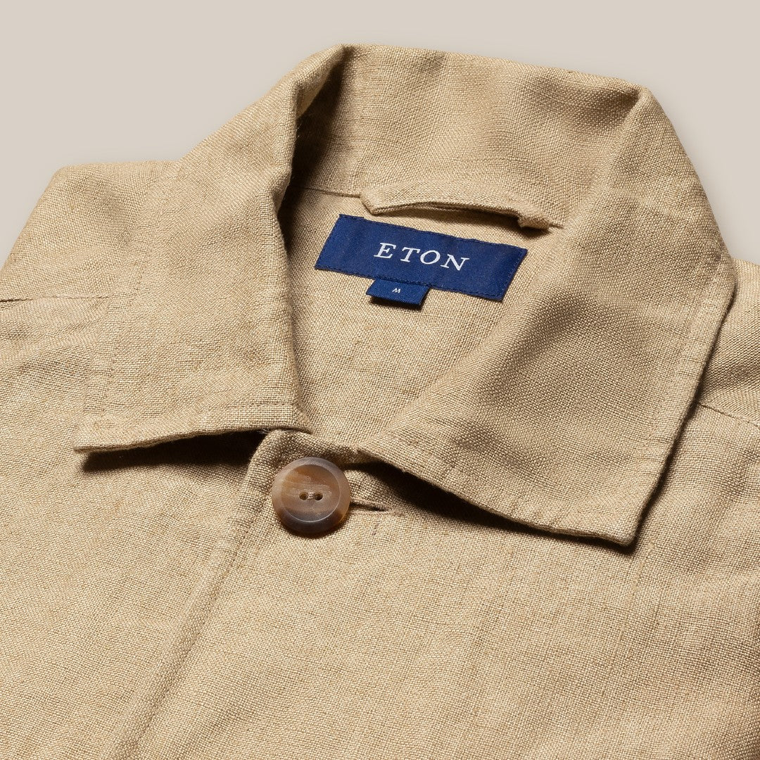 Eton Regular Fit Linen Four Pocket Front Overshirt Beige-MALFORD OF LONDON SAVILE ROW MENSWEAR OUTLET