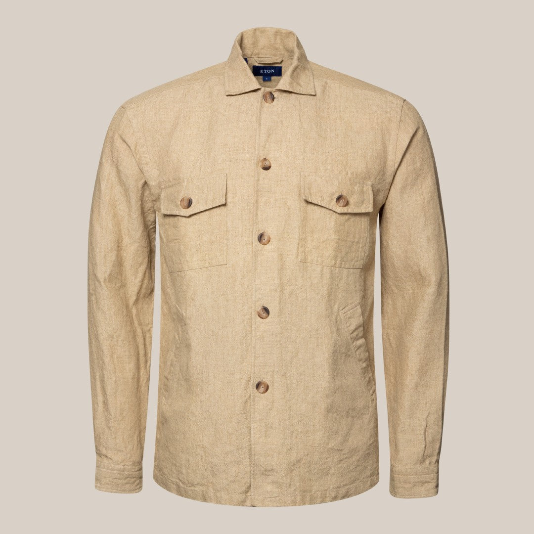 Eton Regular Fit Linen Four Pocket Front Overshirt Beige-MALFORD OF LONDON SAVILE ROW MENSWEAR OUTLET