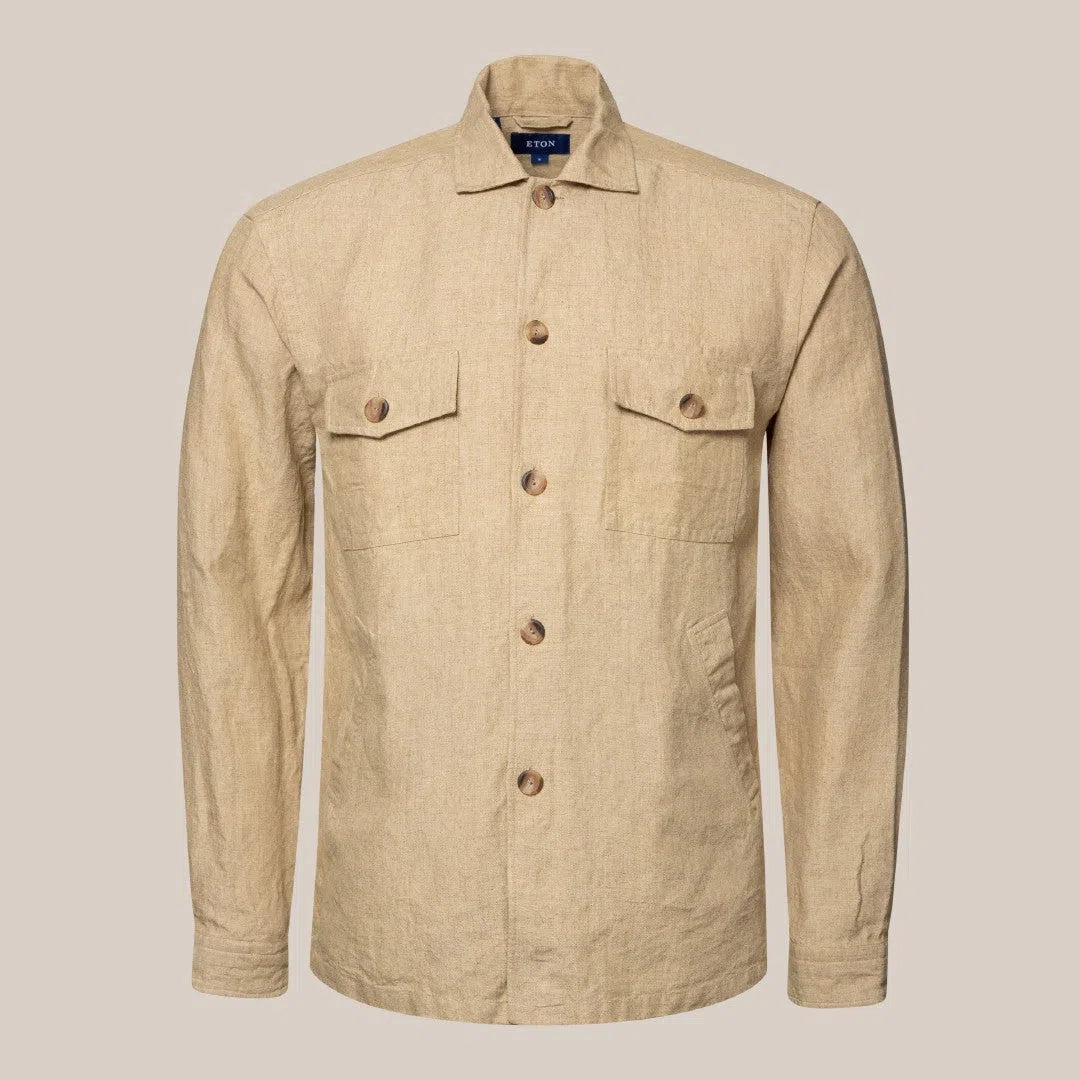 Eton Regular Fit Linen Four Pocket Front Overshirt Beige-MALFORD OF LONDON SAVILE ROW MENSWEAR OUTLET