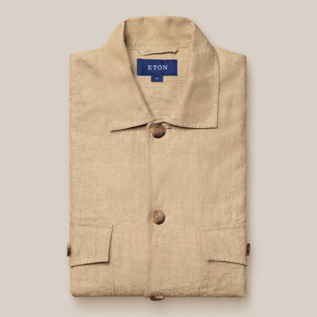 Eton Regular Fit Linen Four Pocket Front Overshirt Beige-MALFORD OF LONDON SAVILE ROW MENSWEAR OUTLET