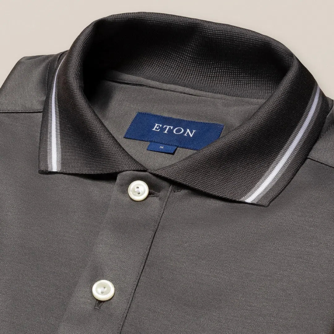 Eton Regular Fit Long Sleeve Jersey Polo Shirt Mid Grey-MALFORD OF LONDON SAVILE ROW MENSWEAR OUTLET