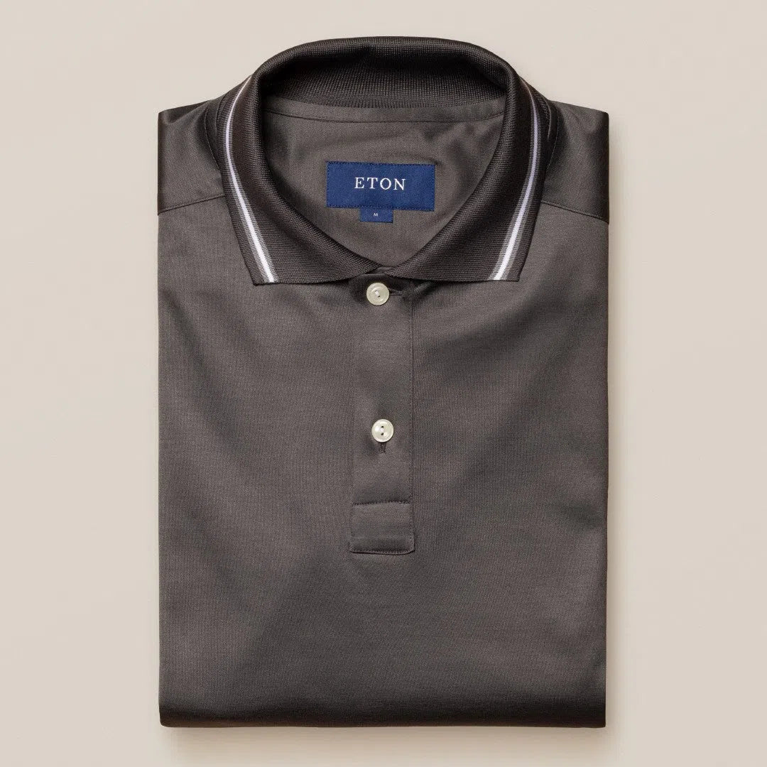 Eton Regular Fit Long Sleeve Jersey Polo Shirt Mid Grey-MALFORD OF LONDON SAVILE ROW MENSWEAR OUTLET