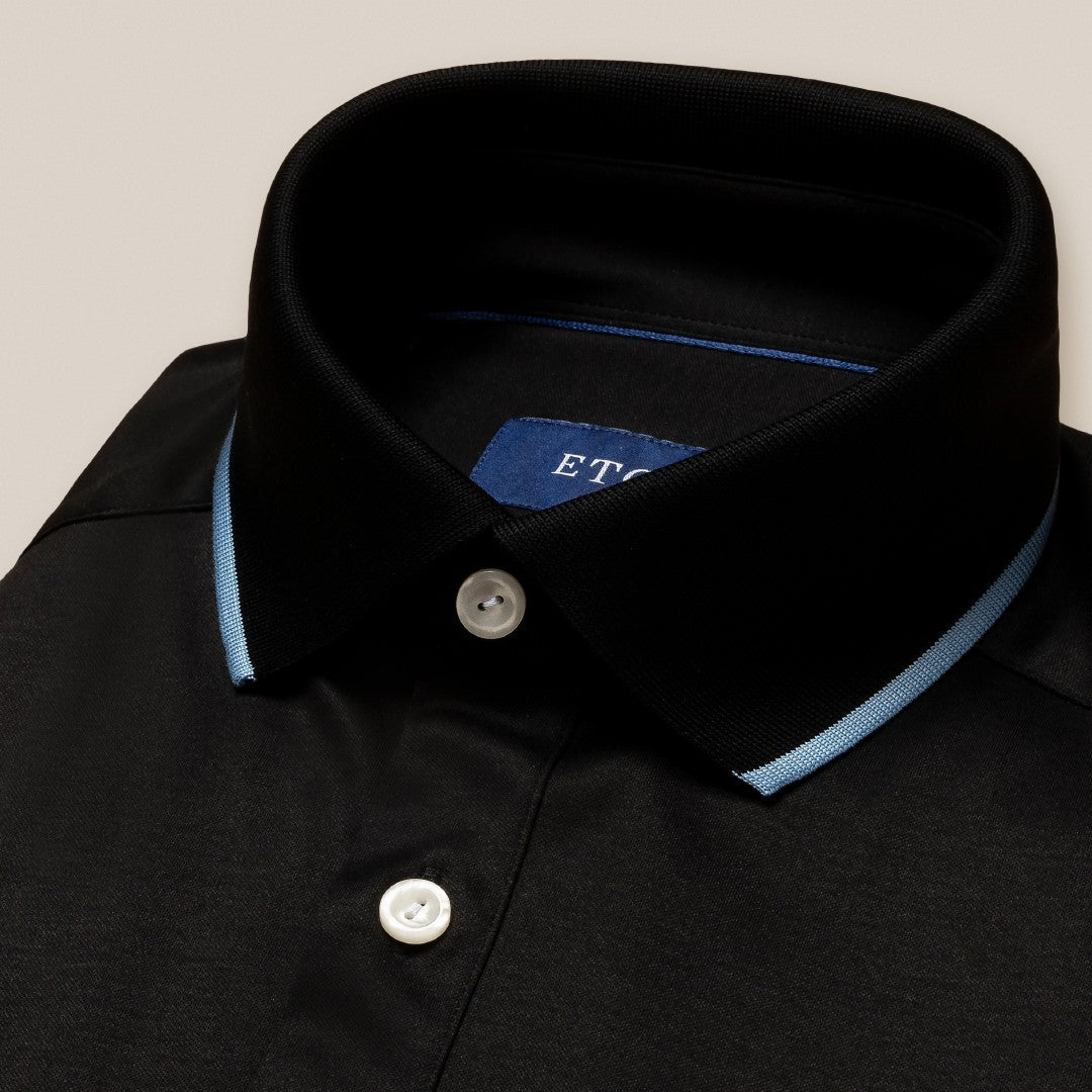 Eton Regular Fit Piped Edges Polo Shirt Black-MALFORD OF LONDON SAVILE ROW MENSWEAR OUTLET