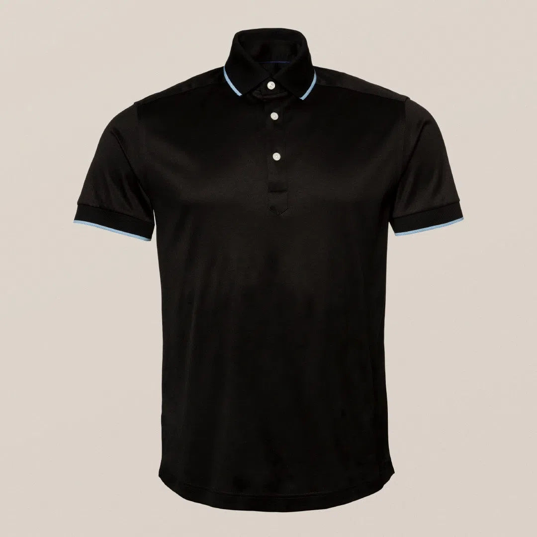 Eton Regular Fit Piped Edges Polo Shirt Black-MALFORD OF LONDON SAVILE ROW MENSWEAR OUTLET