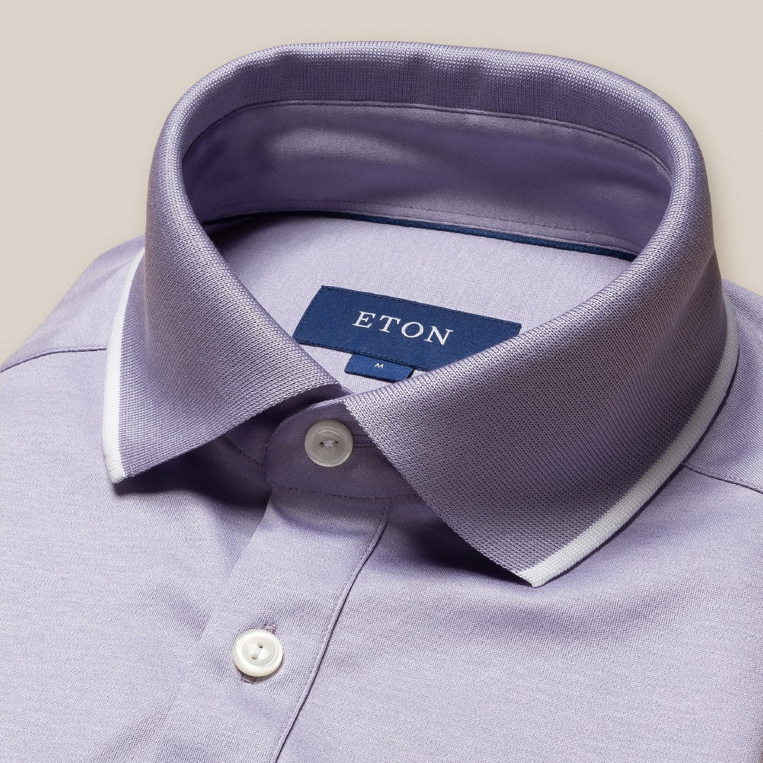 Eton Regular Fit Piped Edges Polo Shirt Light Purple-MALFORD OF LONDON SAVILE ROW MENSWEAR OUTLET