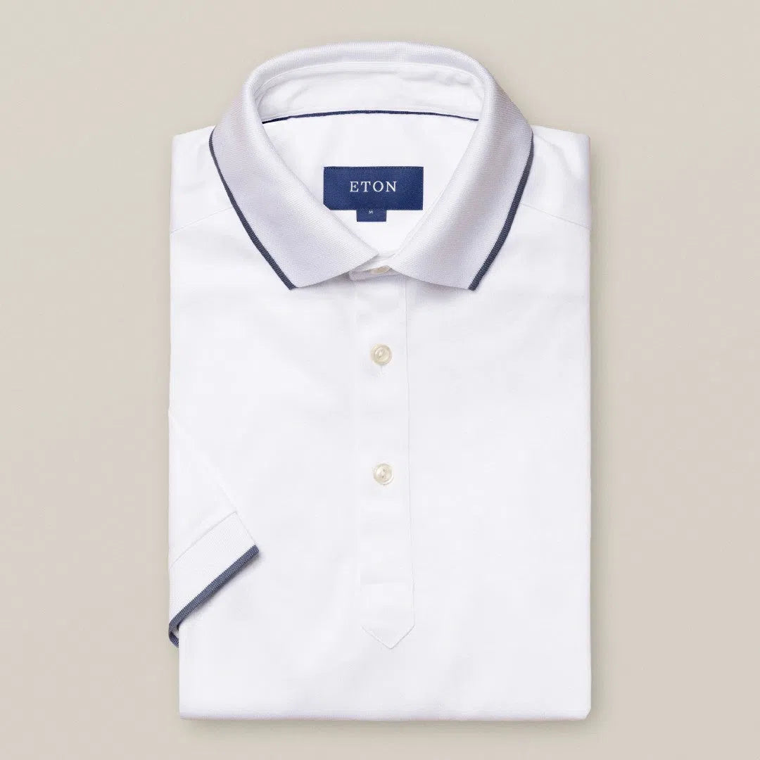 Eton Regular Fit Piped Edges Polo Shirt White-MALFORD OF LONDON SAVILE ROW MENSWEAR OUTLET