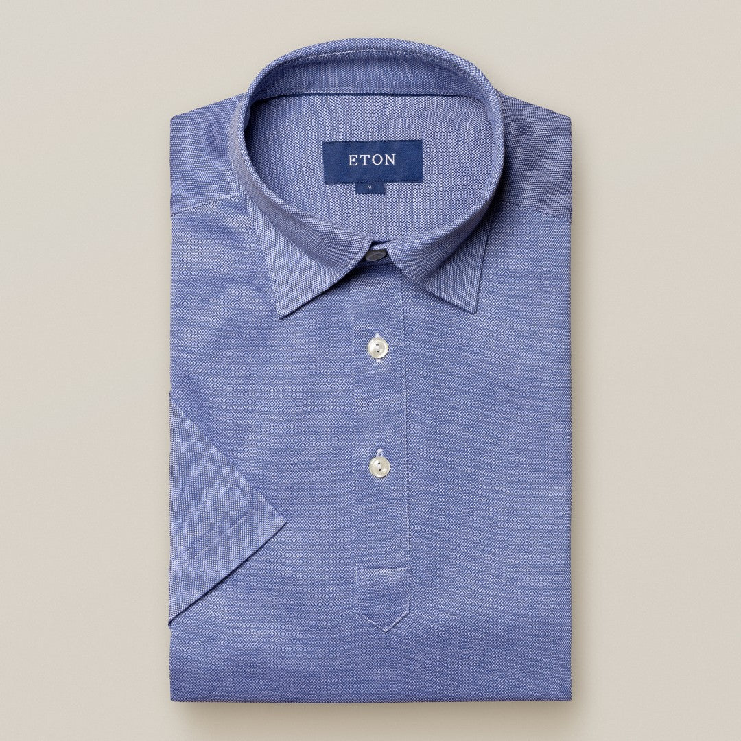 Eton Regular Fit Pique Weave Polo Shirt Dark Blue/White-MALFORD OF LONDON SAVILE ROW MENSWEAR OUTLET