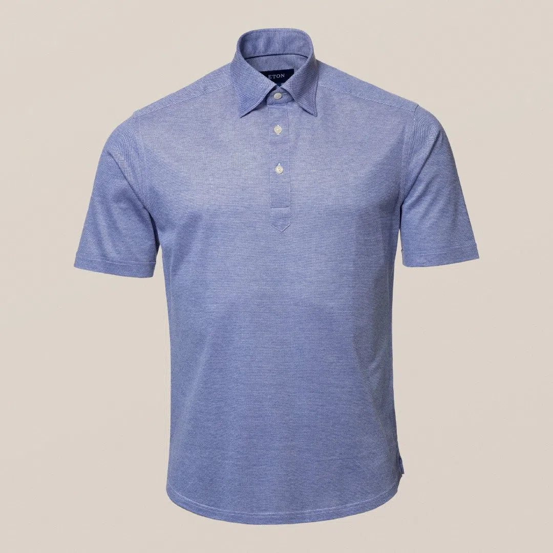 Eton Regular Fit Pique Weave Polo Shirt Dark Blue/White-MALFORD OF LONDON SAVILE ROW MENSWEAR OUTLET