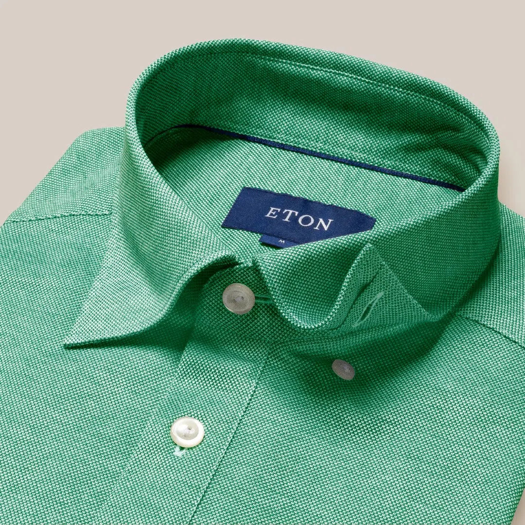 Eton Regular Fit Pique Weave Polo Shirt Light Green/White-MALFORD OF LONDON SAVILE ROW MENSWEAR OUTLET