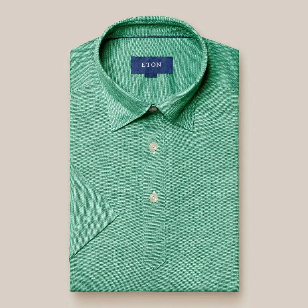 Eton Regular Fit Pique Weave Polo Shirt Light Green/White-MALFORD OF LONDON SAVILE ROW MENSWEAR OUTLET