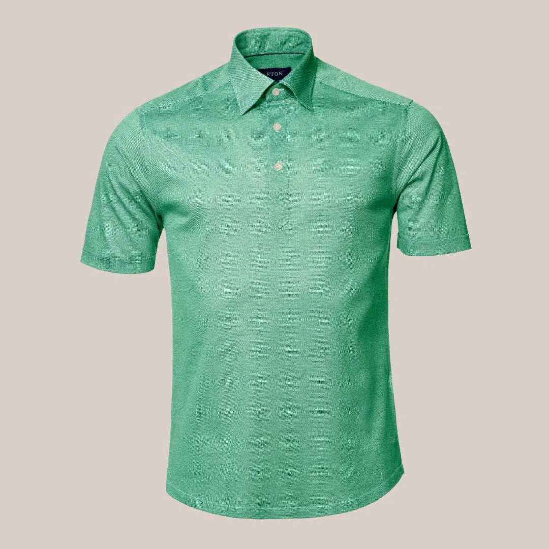 Eton Regular Fit Pique Weave Polo Shirt Light Green/White-MALFORD OF LONDON SAVILE ROW MENSWEAR OUTLET