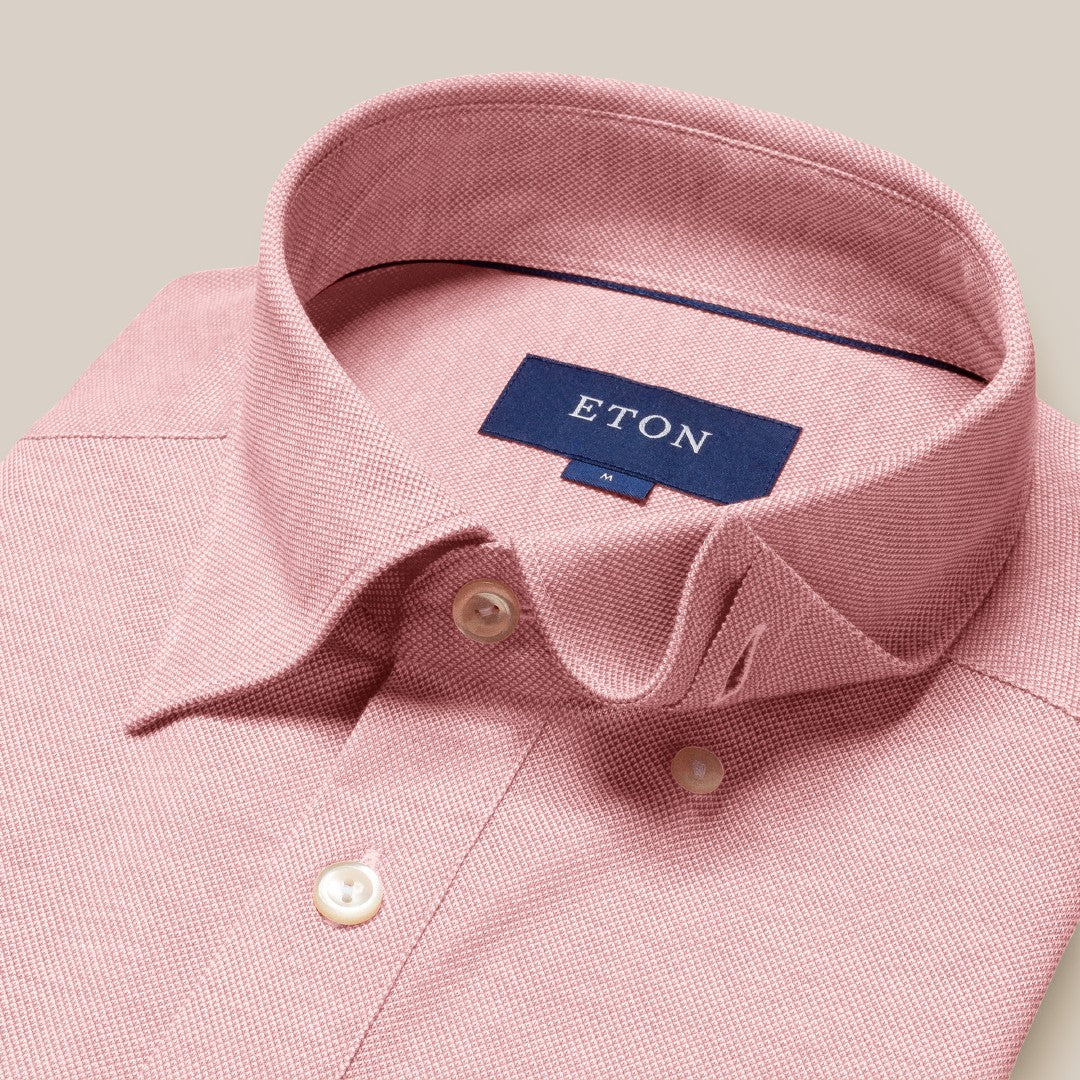 Eton Regular Fit Pique Weave Polo Shirt Pink-MALFORD OF LONDON SAVILE ROW MENSWEAR OUTLET