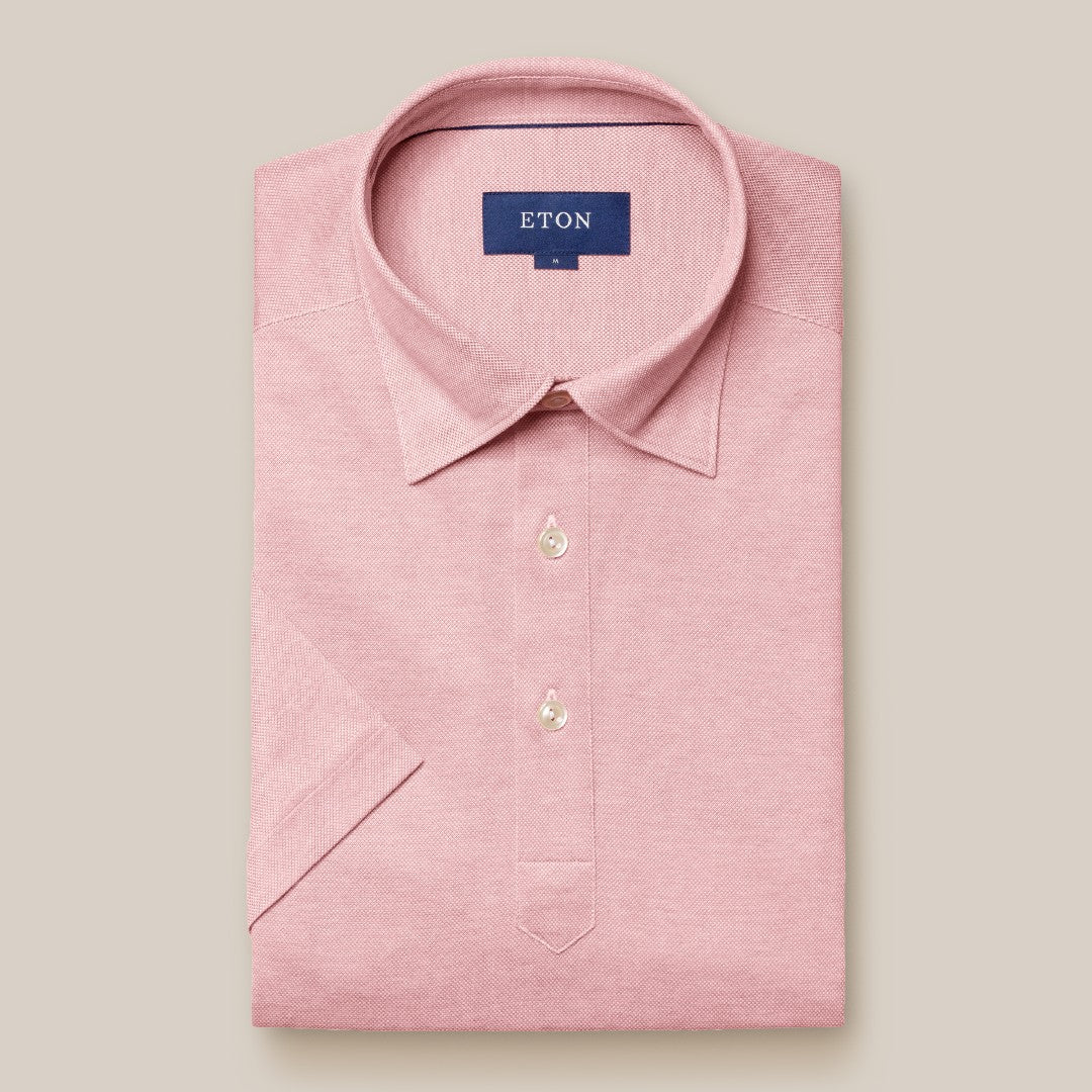 Eton Regular Fit Pique Weave Polo Shirt Pink-MALFORD OF LONDON SAVILE ROW MENSWEAR OUTLET