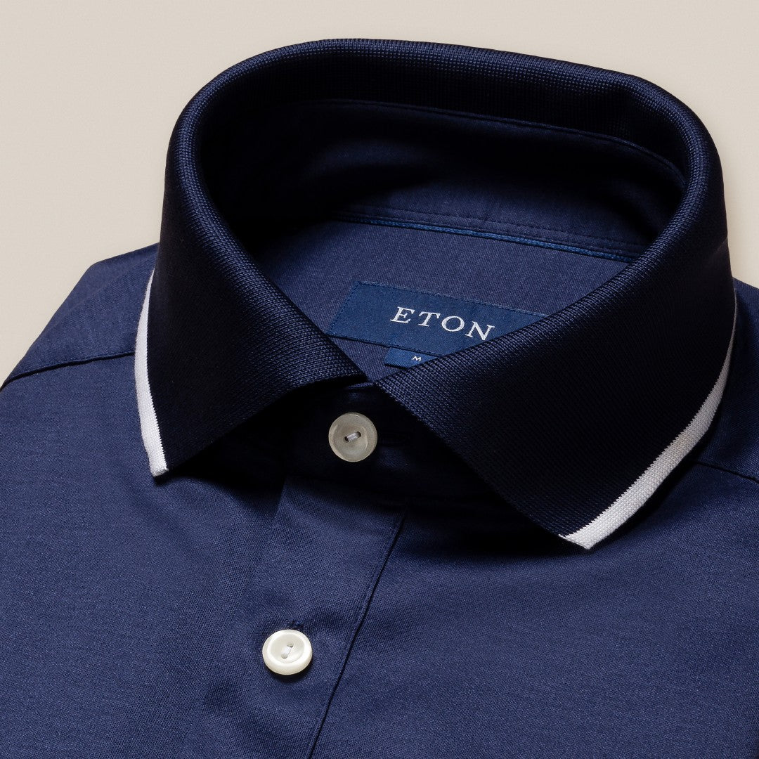 Eton Regular Fit Short Sleeve Polo Shirt Dark Blue-MALFORD OF LONDON SAVILE ROW MENSWEAR OUTLET