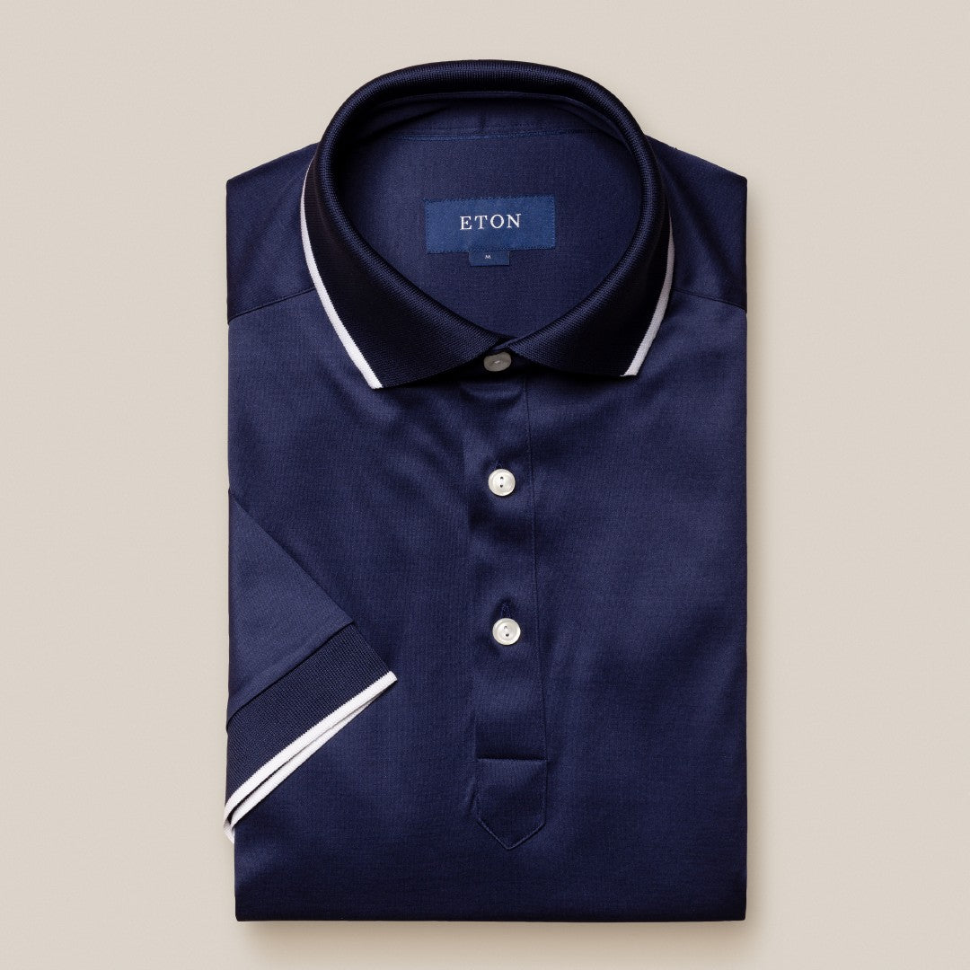 Eton Regular Fit Short Sleeve Polo Shirt Dark Blue-MALFORD OF LONDON SAVILE ROW MENSWEAR OUTLET