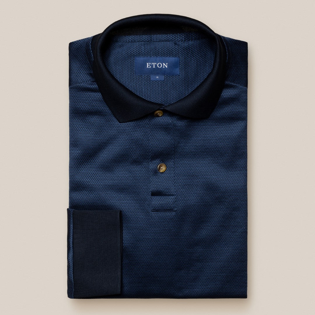 Eton Regular Fit Textured Weave Polo Shirt Dark Blue-MALFORD OF LONDON SAVILE ROW MENSWEAR OUTLET