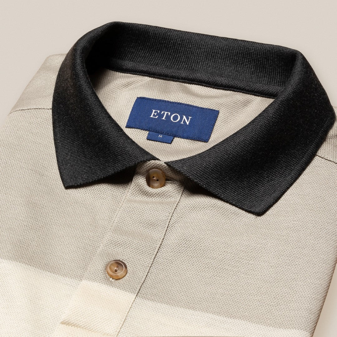 Eton Regular Fit Wide Stripe Rugby Shirt Beige