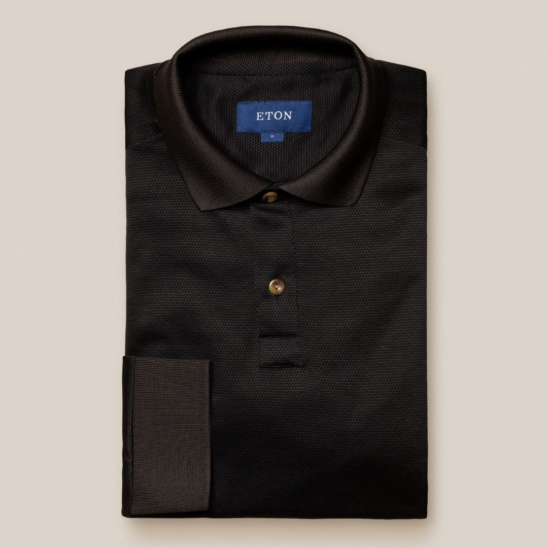 Eton Regular fit jersey plain Polo Shirt Black-MALFORD OF LONDON SAVILE ROW MENSWEAR OUTLET