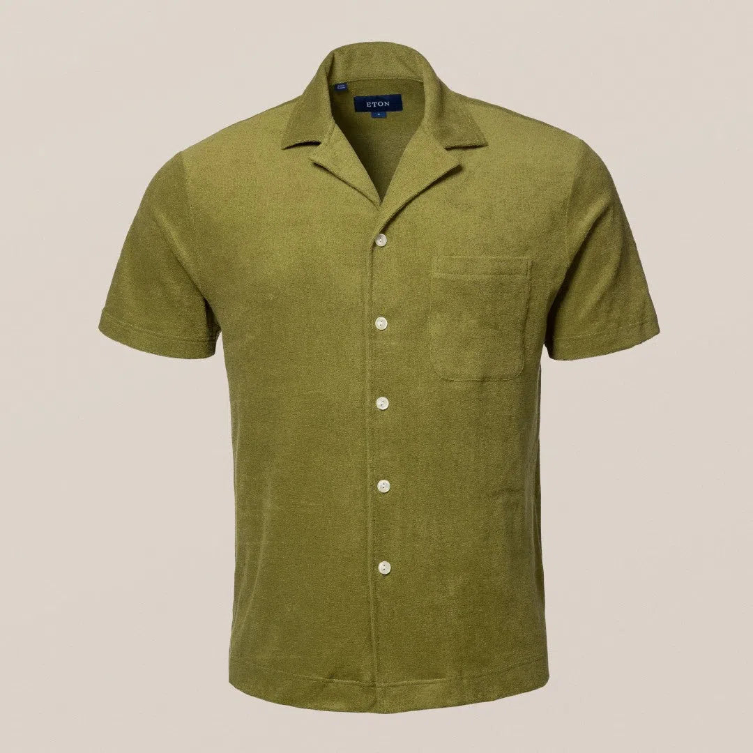 Eton Resort Towelling Shirt Dark Green-MALFORD OF LONDON SAVILE ROW MENSWEAR OUTLET