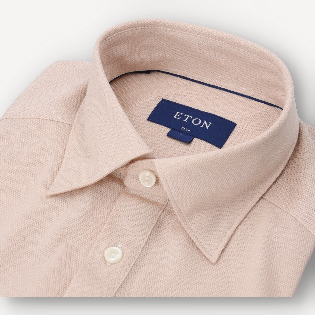 Eton Short Sleeve Slim Fit Knitted Polo Shirt Beige-MALFORD OF LONDON SAVILE ROW MENSWEAR OUTLET