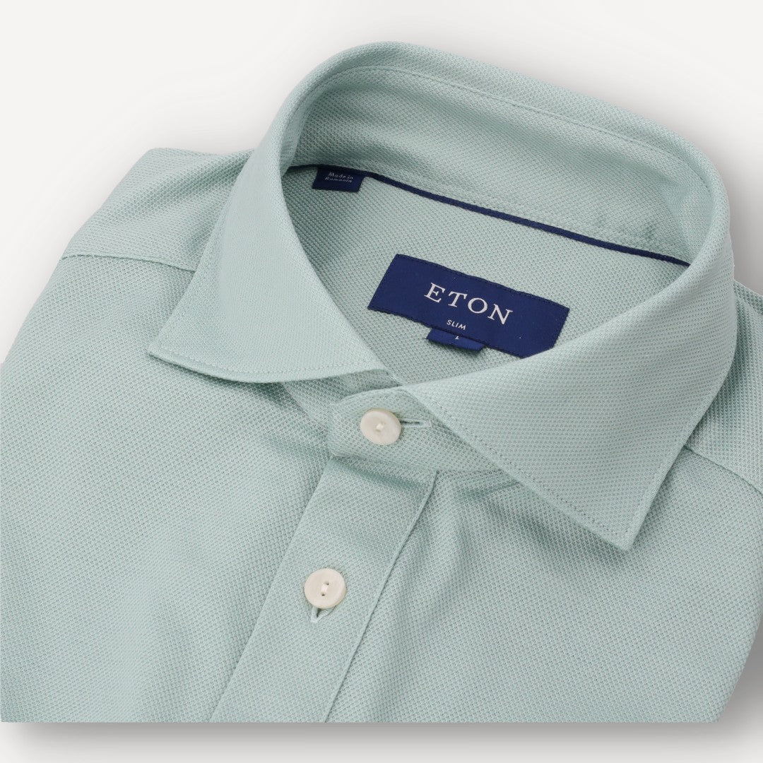 Eton Short Sleeve Slim Fit Knitted Polo Shirt Light Green-MALFORD OF LONDON SAVILE ROW MENSWEAR OUTLET