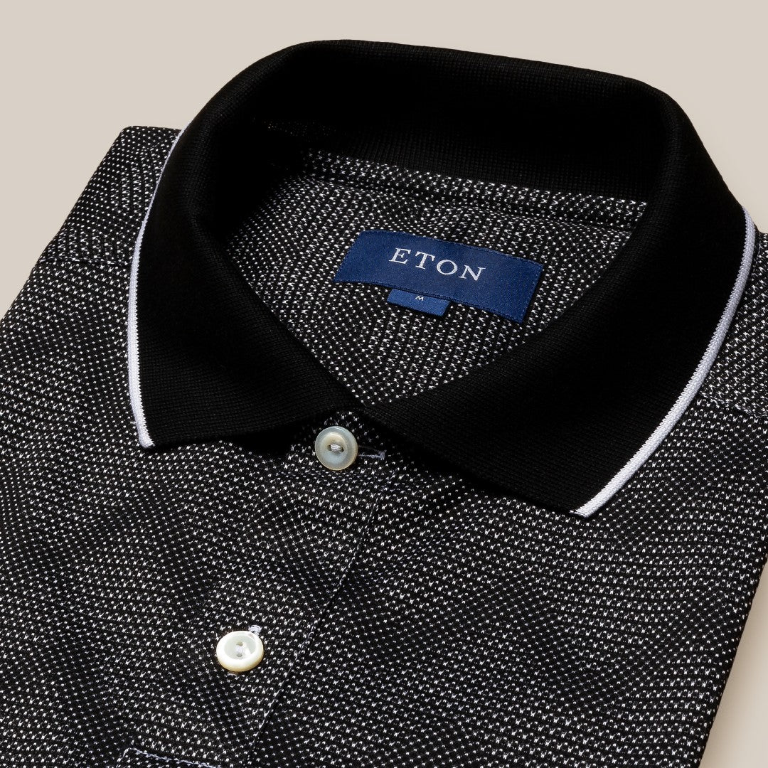 Eton Short Sleeve Zig-Zag Weave Polo Shirt Black-MALFORD OF LONDON SAVILE ROW MENSWEAR OUTLET