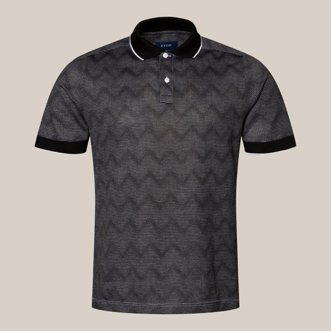 Eton Short Sleeve Zig-Zag Weave Polo Shirt Black-MALFORD OF LONDON SAVILE ROW MENSWEAR OUTLET