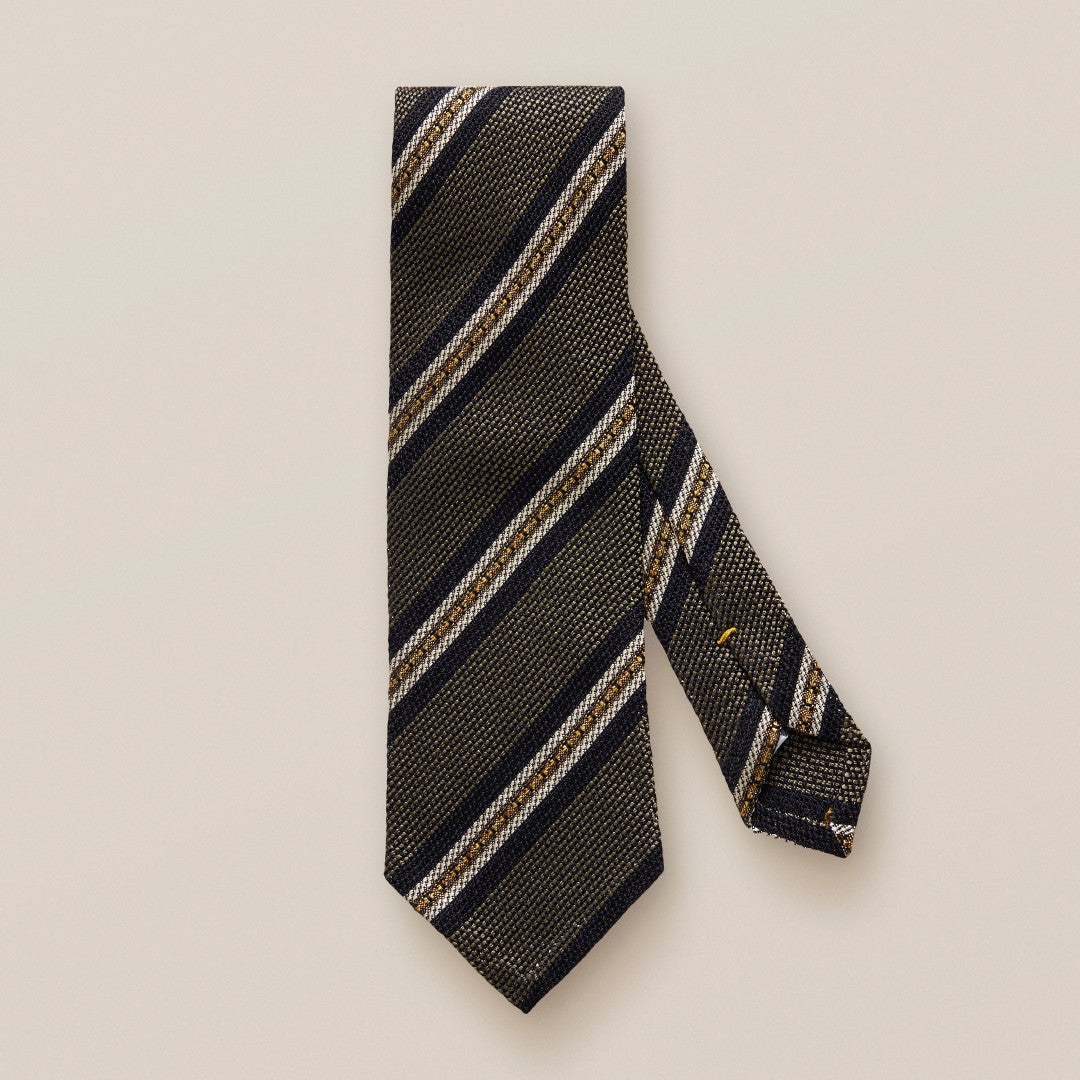 Eton Silk Bold Stripe Patterned Tie Dark Grey-MALFORD OF LONDON SAVILE ROW MENSWEAR OUTLET