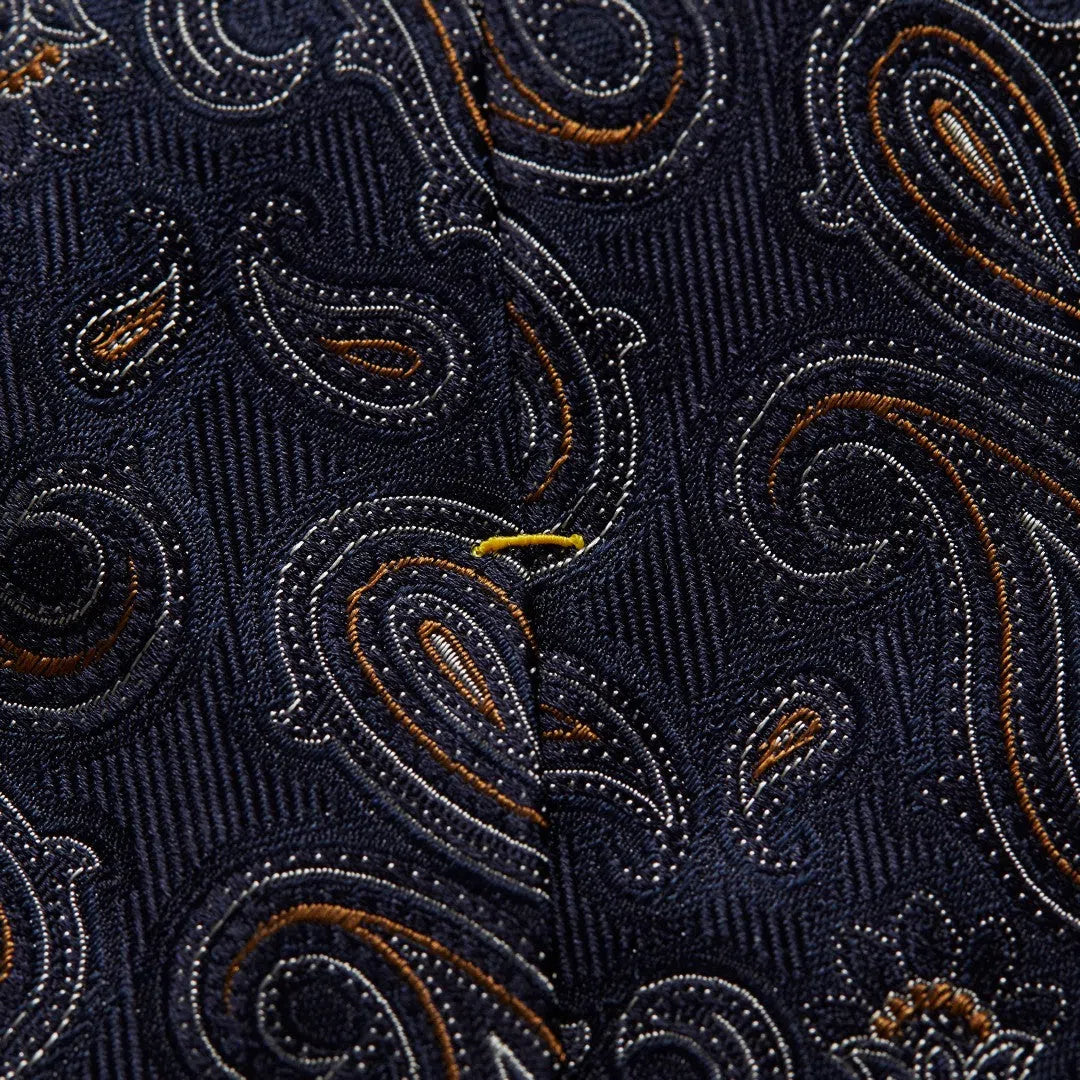 Eton Silk Brocade Paisley Patterned Tie Navy Blue-MALFORD OF LONDON SAVILE ROW MENSWEAR OUTLET