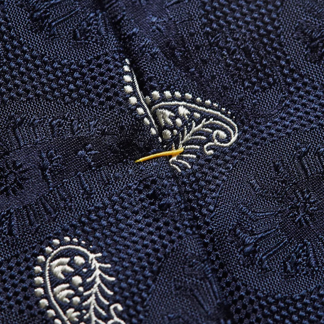 Eton Silk Brocade Paisley Patterned Tie Navy Blue/White-MALFORD OF LONDON SAVILE ROW MENSWEAR OUTLET